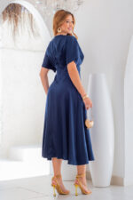 Vestido Midi Élise Azul Marinho em Crepe Acetinado - Lecler - Imagem 6