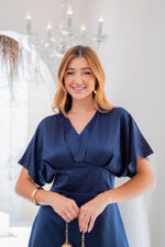 Vestido Midi Élise Azul Marinho em Crepe Acetinado - Lecler - Imagem 8