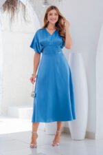 Vestido Midi Élise Azul Serenity em Crepe Acetinado - Lecler - Imagem 6