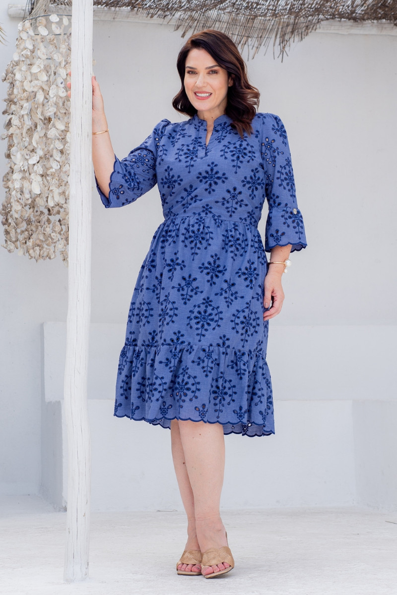 62 Vestido Claire Azul Jeans em Laise Bordado - Lecler - Imagem 1