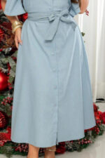 Chemise Midi Elizete em Linho Azul Claro - Querem Vestidos - Imagem 5