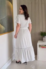 Vestido Estela Branco Bordado em Viscolinho - Querem Vestidos - Imagem 2