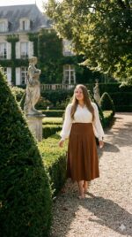 Saia Jeans Longa Max Evasê com Pregas Caramelo - Imagem 7