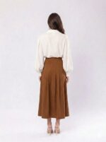 Saia Jeans Longa Max Evasê com Pregas Caramelo - Imagem 3