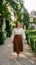 Saia Jeans Longa Max Evasê com Pregas Caramelo - Imagem 2